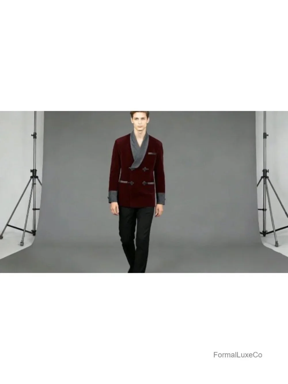 Men's Velvet Smoking Jacket Double Breasted Shawl Collar Blazer Quilted